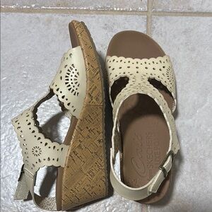 Skechers Cream Wedge Sandals with Crisscross Straps